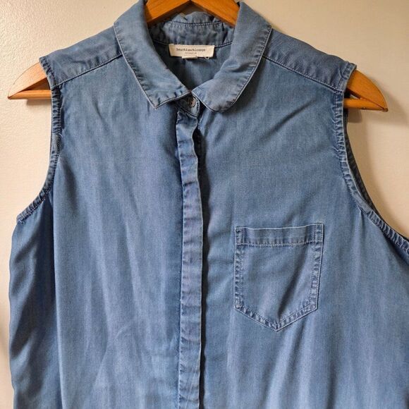 EUC BEACHLUNCHLOUNGE COLLECTION CHAMBRAY SLEEVELESS GRADIENT BUTTONED DRESS SZ L - Picture 5 of 16